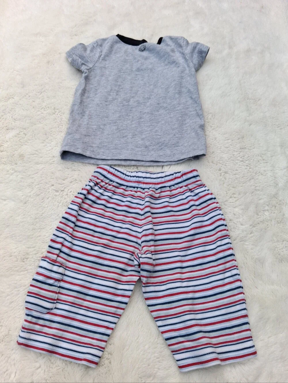 Toddler Striped Vest, Raccoon Tee & Pants Bundle - Blue/Grey/Red Size 9m Bundle